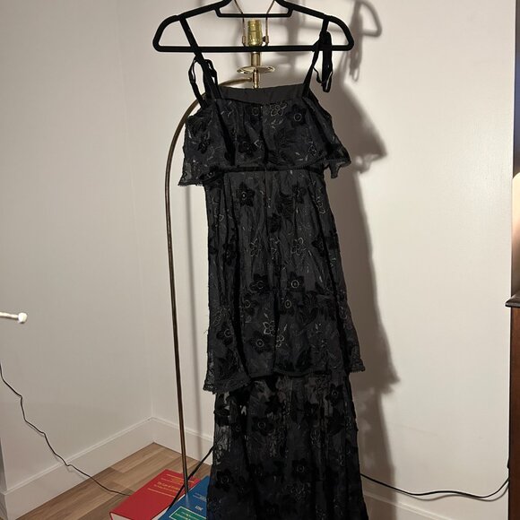 ML Monique Lhuillier Evening Gown Black Floral Print US 2 - Picture 3 of 4